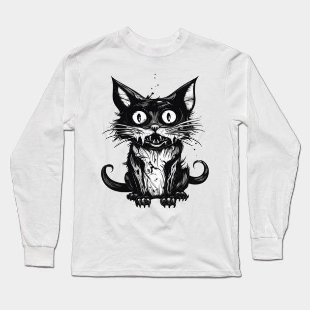 Black cat comics Monster creepy Long Sleeve T-Shirt by emoji_world